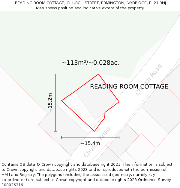 READING ROOM COTTAGE, CHURCH STREET, ERMINGTON, IVYBRIDGE, PL21 9NJ: Plot and title map