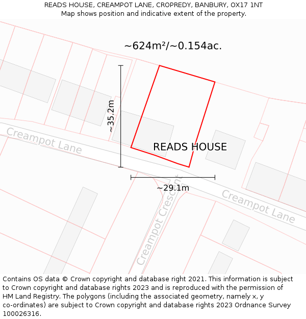 READS HOUSE, CREAMPOT LANE, CROPREDY, BANBURY, OX17 1NT: Plot and title map