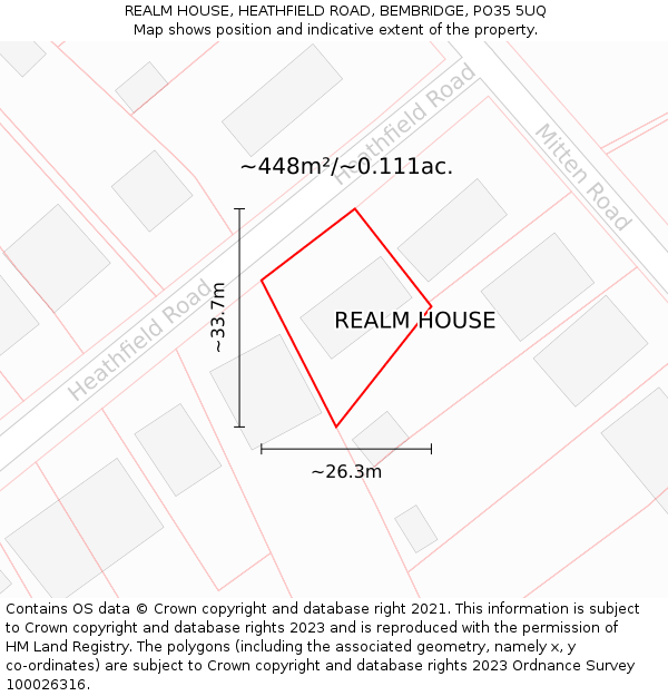 REALM HOUSE, HEATHFIELD ROAD, BEMBRIDGE, PO35 5UQ: Plot and title map