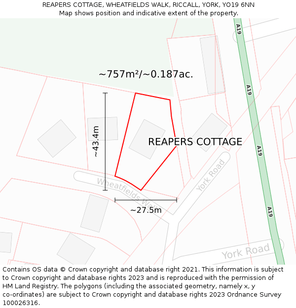 REAPERS COTTAGE, WHEATFIELDS WALK, RICCALL, YORK, YO19 6NN: Plot and title map