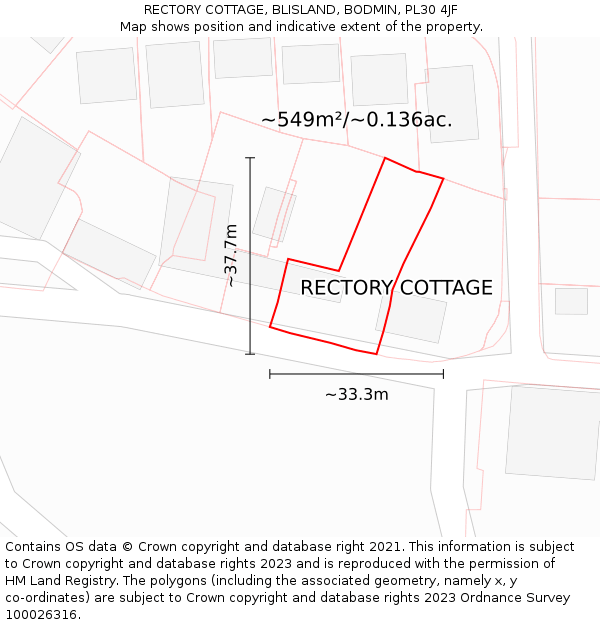 RECTORY COTTAGE, BLISLAND, BODMIN, PL30 4JF: Plot and title map