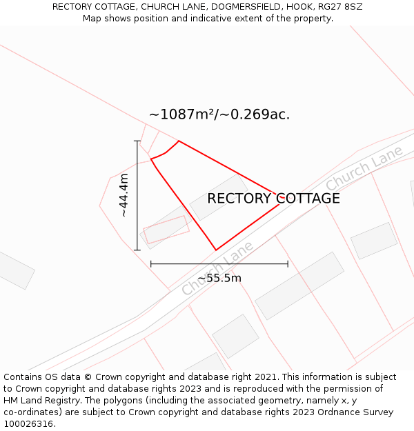 RECTORY COTTAGE, CHURCH LANE, DOGMERSFIELD, HOOK, RG27 8SZ: Plot and title map