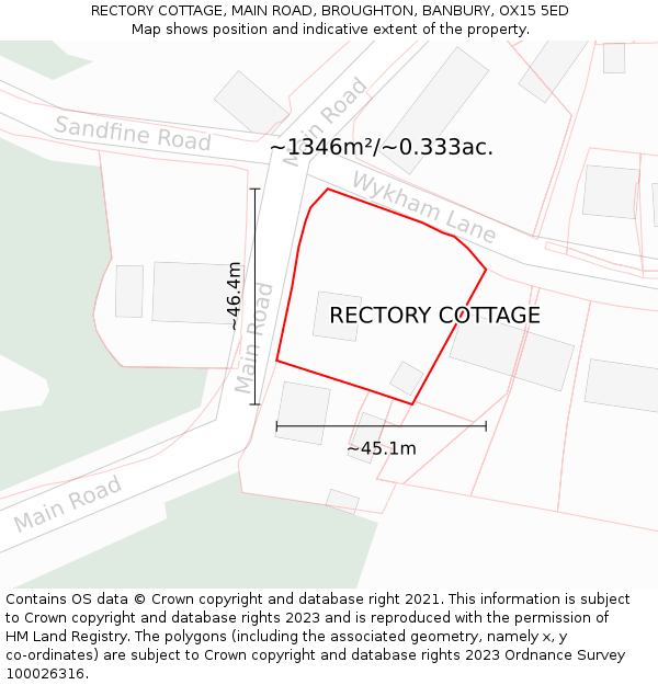 RECTORY COTTAGE, MAIN ROAD, BROUGHTON, BANBURY, OX15 5ED: Plot and title map