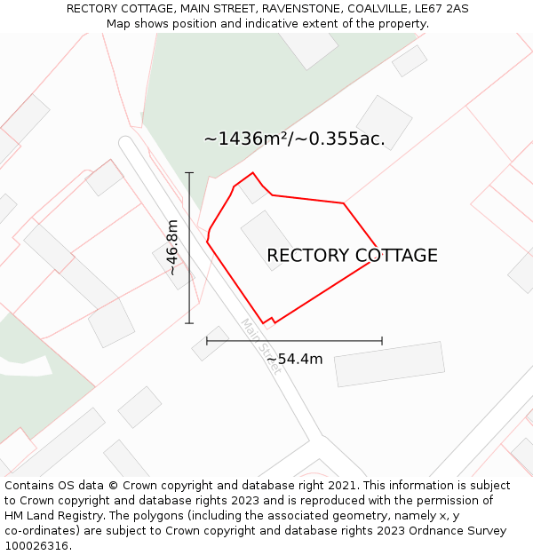 RECTORY COTTAGE, MAIN STREET, RAVENSTONE, COALVILLE, LE67 2AS: Plot and title map