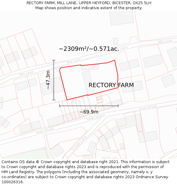 RECTORY FARM, MILL LANE, UPPER HEYFORD, BICESTER, OX25 5LH: Plot and title map