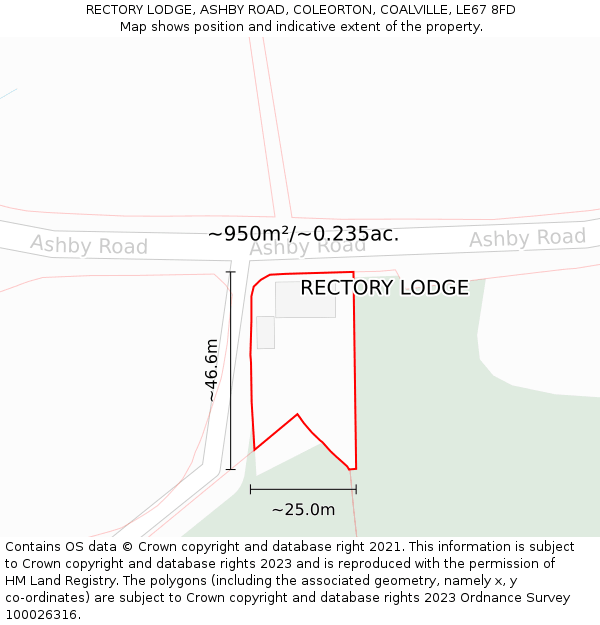 RECTORY LODGE, ASHBY ROAD, COLEORTON, COALVILLE, LE67 8FD: Plot and title map