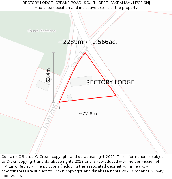 RECTORY LODGE, CREAKE ROAD, SCULTHORPE, FAKENHAM, NR21 9NJ: Plot and title map