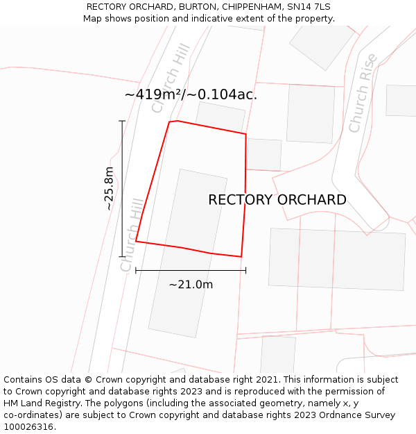 RECTORY ORCHARD, BURTON, CHIPPENHAM, SN14 7LS: Plot and title map