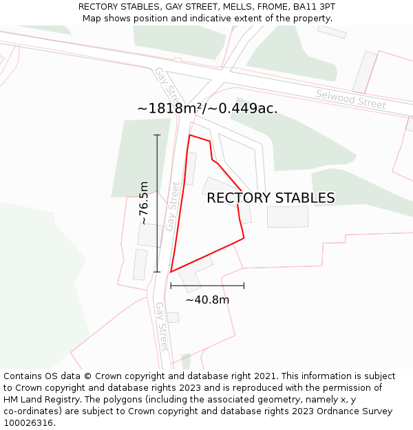 RECTORY STABLES, GAY STREET, MELLS, FROME, BA11 3PT: Plot and title map
