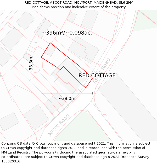 RED COTTAGE, ASCOT ROAD, HOLYPORT, MAIDENHEAD, SL6 2HY: Plot and title map
