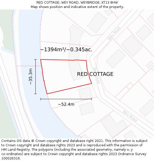 RED COTTAGE, WEY ROAD, WEYBRIDGE, KT13 8HW: Plot and title map