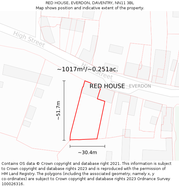 RED HOUSE, EVERDON, DAVENTRY, NN11 3BL: Plot and title map