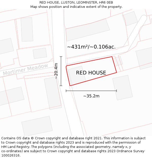 RED HOUSE, LUSTON, LEOMINSTER, HR6 0EB: Plot and title map