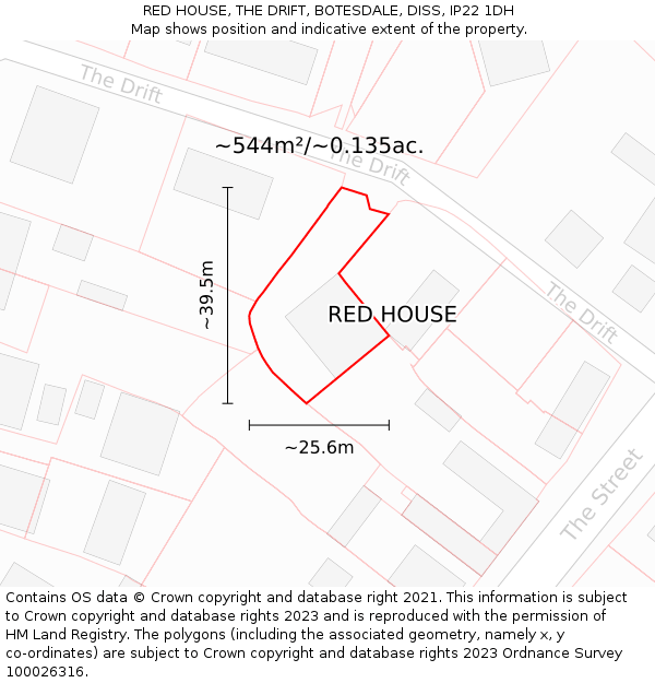 RED HOUSE, THE DRIFT, BOTESDALE, DISS, IP22 1DH: Plot and title map