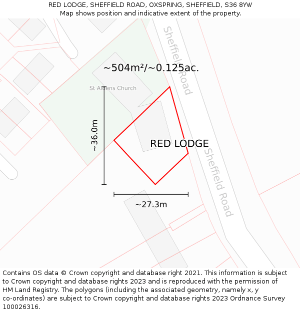 RED LODGE, SHEFFIELD ROAD, OXSPRING, SHEFFIELD, S36 8YW: Plot and title map