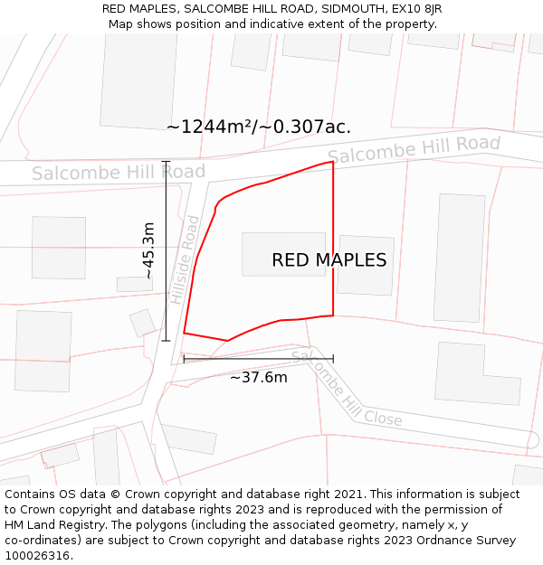 RED MAPLES, SALCOMBE HILL ROAD, SIDMOUTH, EX10 8JR: Plot and title map