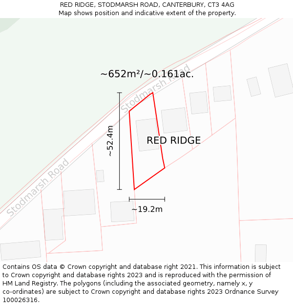 RED RIDGE, STODMARSH ROAD, CANTERBURY, CT3 4AG: Plot and title map