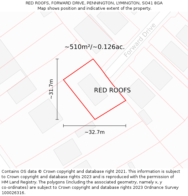 RED ROOFS, FORWARD DRIVE, PENNINGTON, LYMINGTON, SO41 8GA: Plot and title map