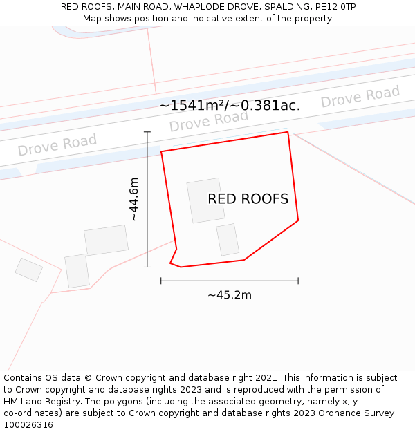 RED ROOFS, MAIN ROAD, WHAPLODE DROVE, SPALDING, PE12 0TP: Plot and title map