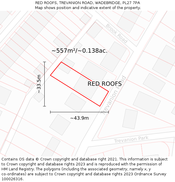 RED ROOFS, TREVANION ROAD, WADEBRIDGE, PL27 7PA: Plot and title map