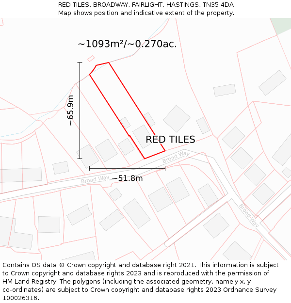 RED TILES, BROADWAY, FAIRLIGHT, HASTINGS, TN35 4DA: Plot and title map