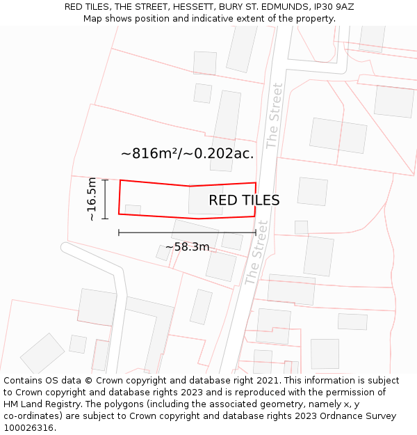 RED TILES, THE STREET, HESSETT, BURY ST. EDMUNDS, IP30 9AZ: Plot and title map