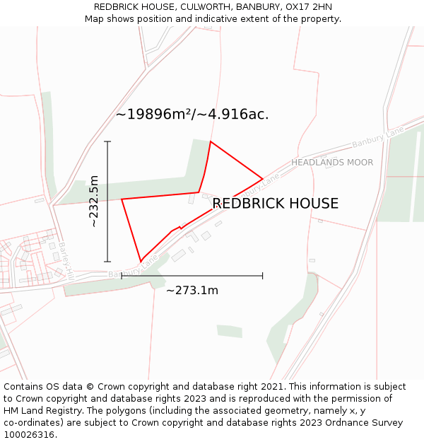 REDBRICK HOUSE, CULWORTH, BANBURY, OX17 2HN: Plot and title map