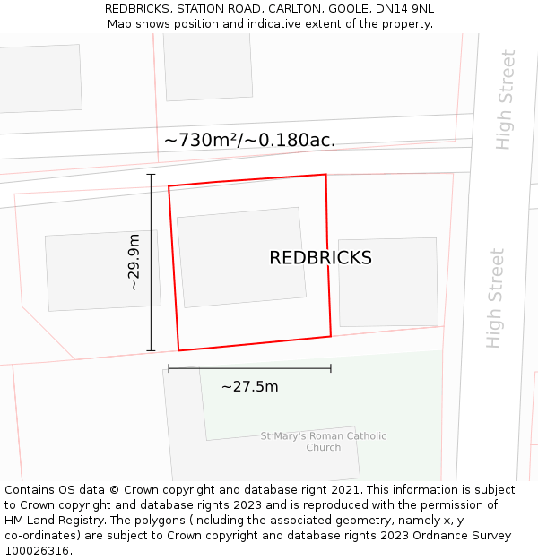 REDBRICKS, STATION ROAD, CARLTON, GOOLE, DN14 9NL: Plot and title map