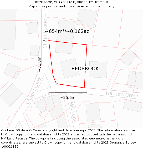 REDBROOK, CHAPEL LANE, BROSELEY, TF12 5HF: Plot and title map