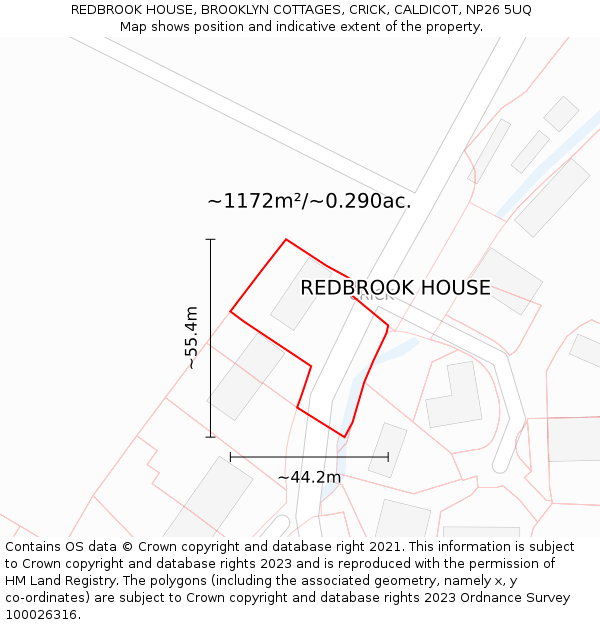 REDBROOK HOUSE, BROOKLYN COTTAGES, CRICK, CALDICOT, NP26 5UQ: Plot and title map