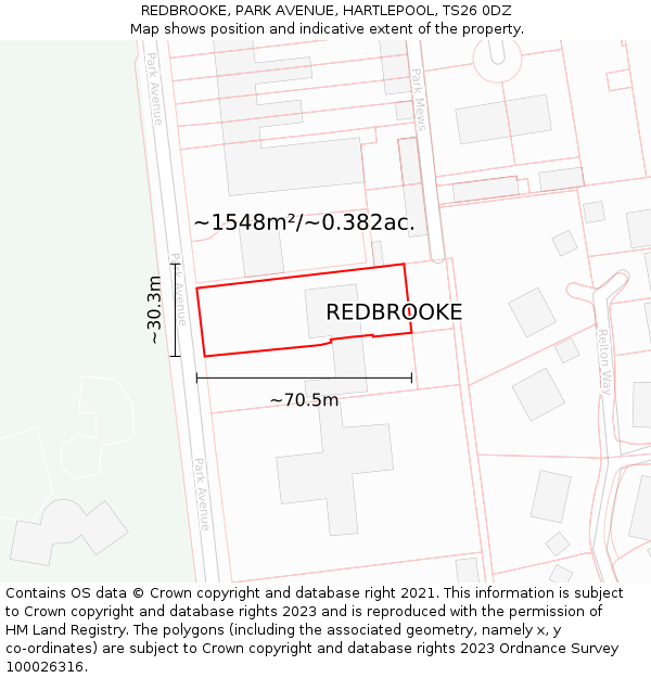 REDBROOKE, PARK AVENUE, HARTLEPOOL, TS26 0DZ: Plot and title map