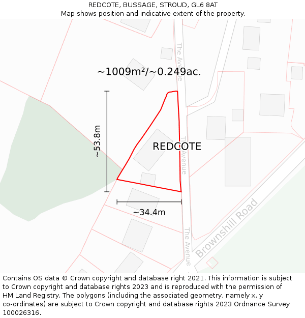 REDCOTE, BUSSAGE, STROUD, GL6 8AT: Plot and title map