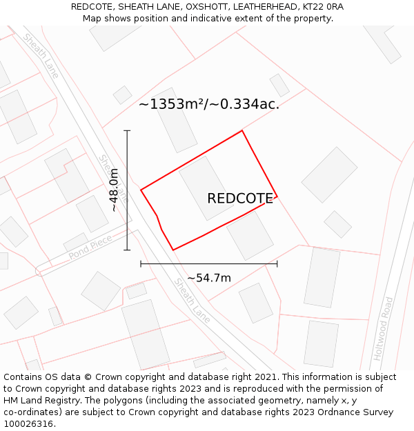 REDCOTE, SHEATH LANE, OXSHOTT, LEATHERHEAD, KT22 0RA: Plot and title map