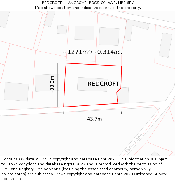 REDCROFT, LLANGROVE, ROSS-ON-WYE, HR9 6EY: Plot and title map