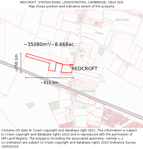 REDCROFT, STATION ROAD, LONGSTANTON, CAMBRIDGE, CB24 3DS: Plot and title map