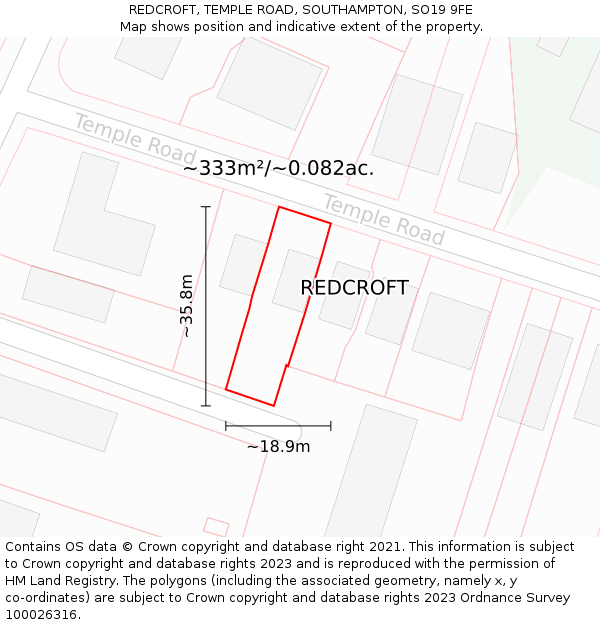 REDCROFT, TEMPLE ROAD, SOUTHAMPTON, SO19 9FE: Plot and title map