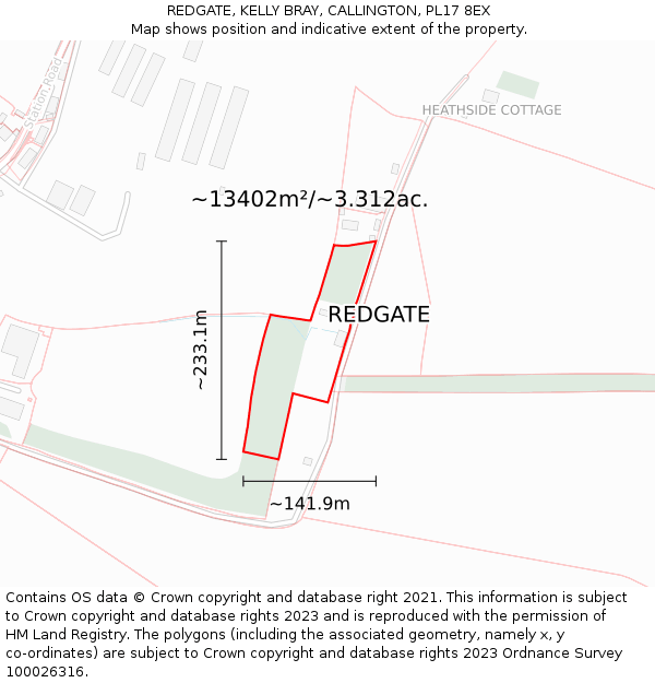 REDGATE, KELLY BRAY, CALLINGTON, PL17 8EX: Plot and title map