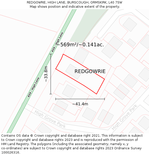REDGOWRIE, HIGH LANE, BURSCOUGH, ORMSKIRK, L40 7SW: Plot and title map