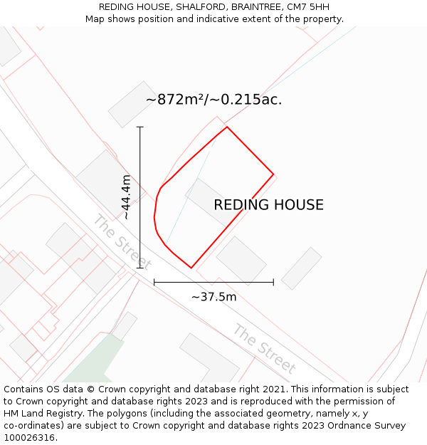 REDING HOUSE, SHALFORD, BRAINTREE, CM7 5HH: Plot and title map