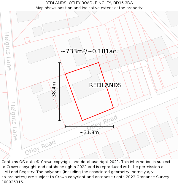 REDLANDS, OTLEY ROAD, BINGLEY, BD16 3DA: Plot and title map