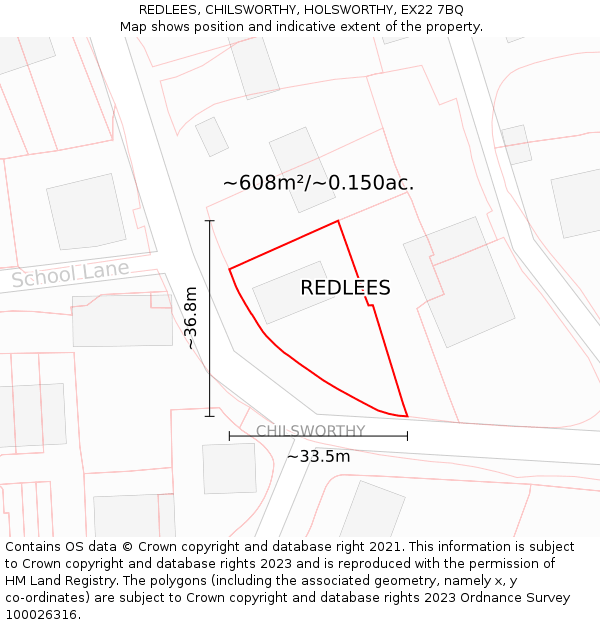 REDLEES, CHILSWORTHY, HOLSWORTHY, EX22 7BQ: Plot and title map