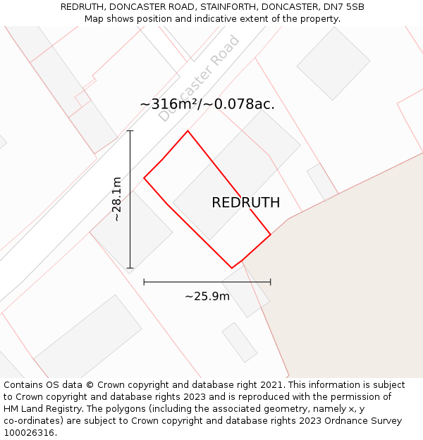 REDRUTH, DONCASTER ROAD, STAINFORTH, DONCASTER, DN7 5SB: Plot and title map