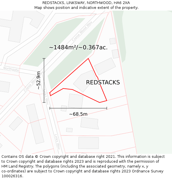 REDSTACKS, LINKSWAY, NORTHWOOD, HA6 2XA: Plot and title map