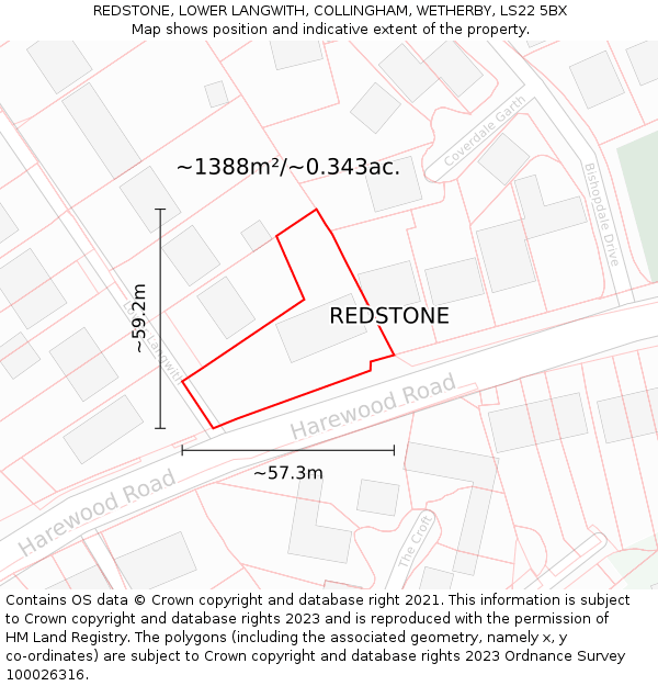 REDSTONE, LOWER LANGWITH, COLLINGHAM, WETHERBY, LS22 5BX: Plot and title map