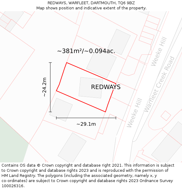 REDWAYS, WARFLEET, DARTMOUTH, TQ6 9BZ: Plot and title map