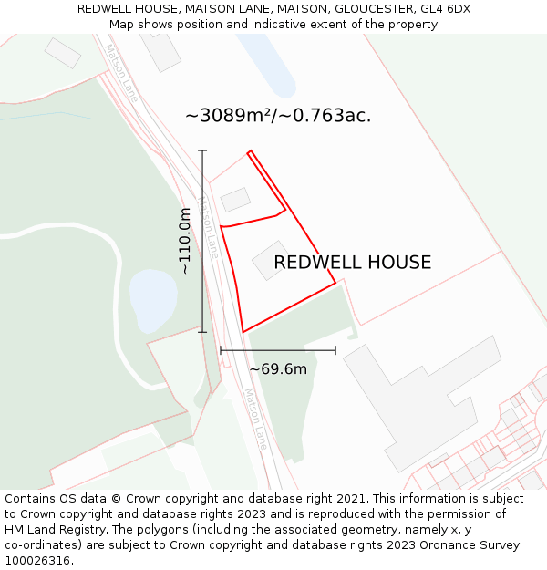 REDWELL HOUSE, MATSON LANE, MATSON, GLOUCESTER, GL4 6DX: Plot and title map