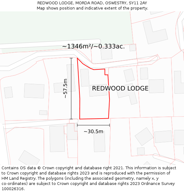 REDWOOD LODGE, MORDA ROAD, OSWESTRY, SY11 2AY: Plot and title map