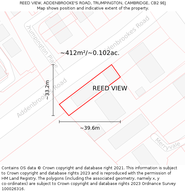 REED VIEW, ADDENBROOKE'S ROAD, TRUMPINGTON, CAMBRIDGE, CB2 9EJ: Plot and title map