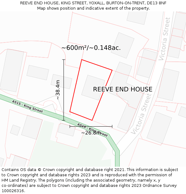 REEVE END HOUSE, KING STREET, YOXALL, BURTON-ON-TRENT, DE13 8NF: Plot and title map