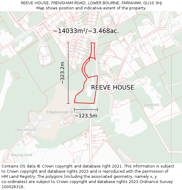 REEVE HOUSE, FRENSHAM ROAD, LOWER BOURNE, FARNHAM, GU10 3HJ: Plot and title map